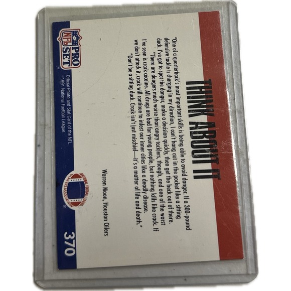 1991 NFL Pro Set Think About It Warren Moon - #370 Houston Oilers - Autographed - Picture 2 of 2